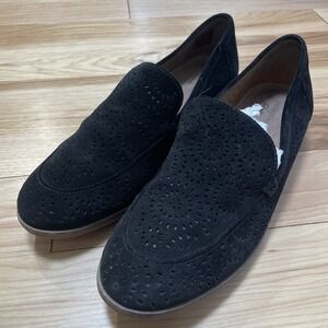 Clarks Collection Womens Black Suede Loafers Perforated Trish Calla Size 9.5